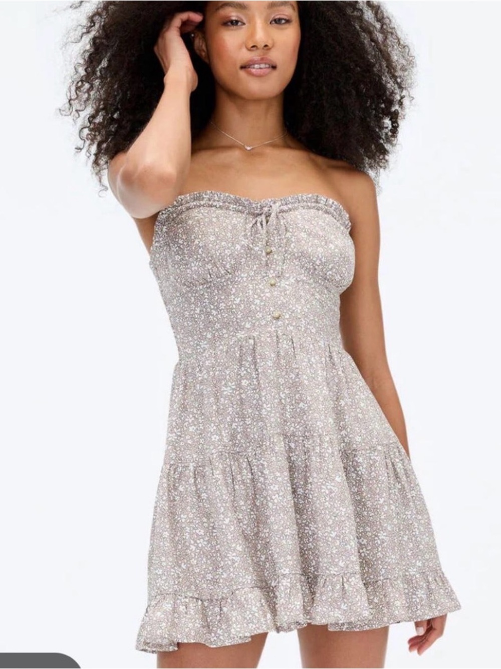 Aeropostale Strapless Floral Tiered Dress in Cream and Pink